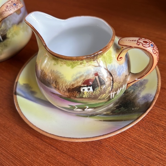 💯 Antique Nippon set sugar creamer under plates mustard or honey container - Picture 14 of 14